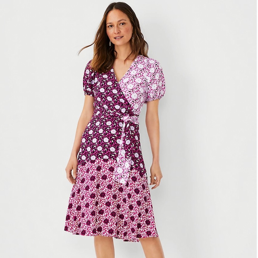 Ann Taylor Floral Wrap Midi Dress